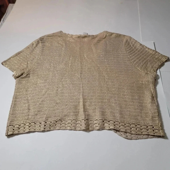 Chico's  size 2 cream gold crochet tight knit cropped sweater cardigan women's - Picture 10 of 10